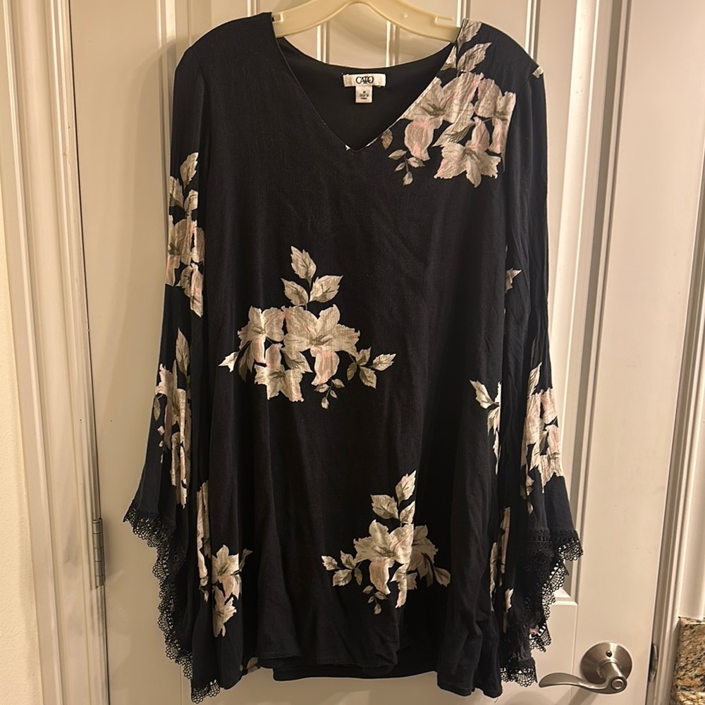 Cato Black Floral Tunic Dress